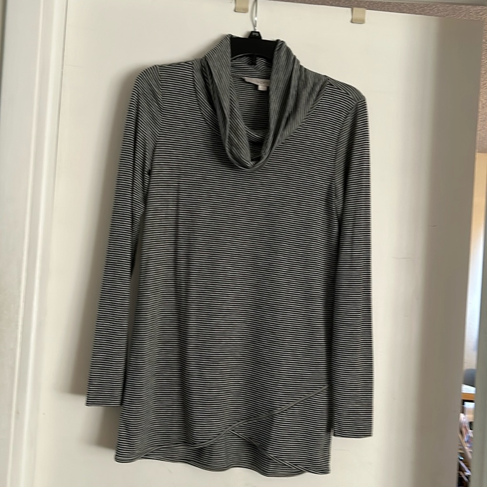 Loft cowl neck knit top, XS, black/white stripe